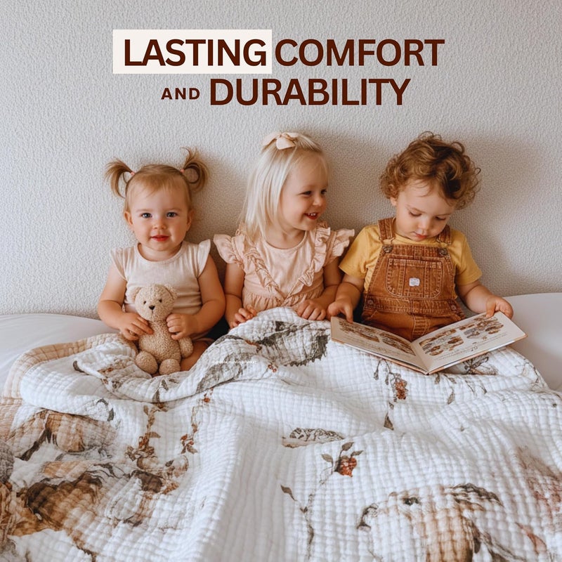 Max&So Baby Muslin Woodland Blanket – Reversible Cotton Muslin Baby Quilt, 48x48 Woodland Blanket for Newborns & Toddlers – Gender Neutral, Soft & Breathable - Image 2